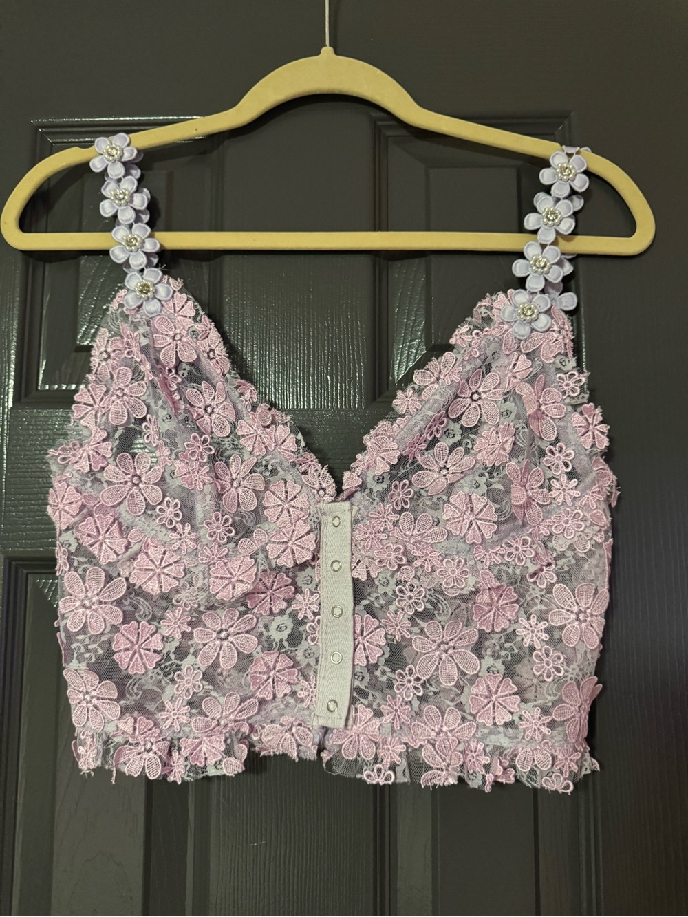 For Love & Lemons Rosette Lace Tank Sexy Lavender Bustier Crop Coquette Small